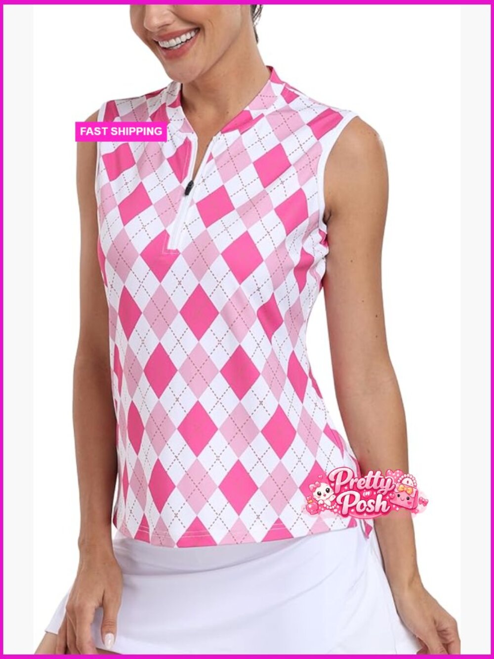 Sleeveless Golf Polo Shirt 1/4 Zip Collarless Quick Dry Polyester
